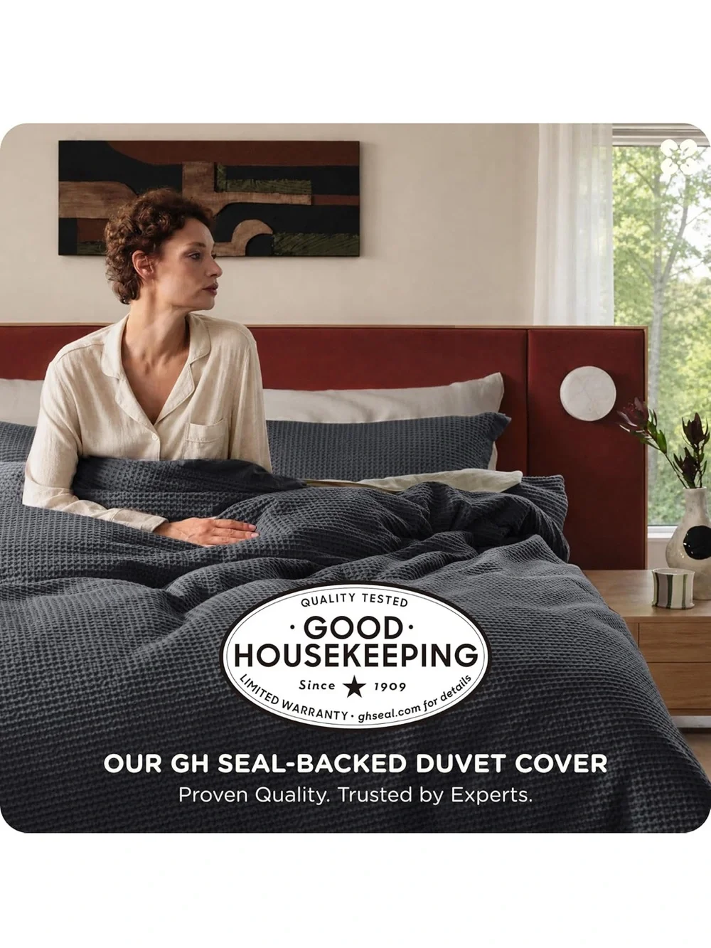 Queen Charcoal Waffle Duvet Cover Set